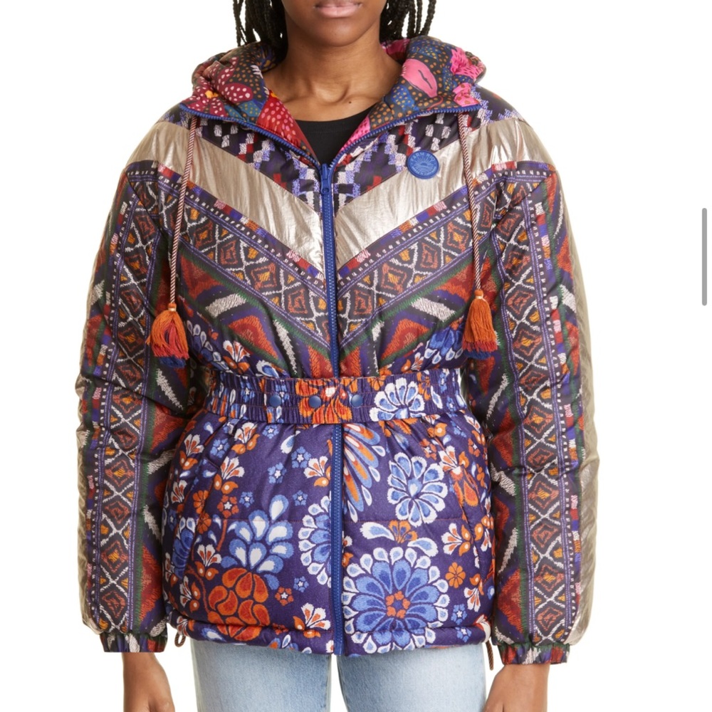 FARM Rio Pineapple Flowers Reversible Hooded Puffer Jacket